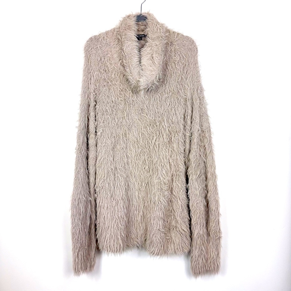 Express Fuzzy Taupe Oversized Turtleneck Sweater
